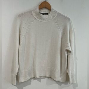 White House Black Market Beige Knit Sweater  Seats Metal Cashmere Rayon Blend XS
